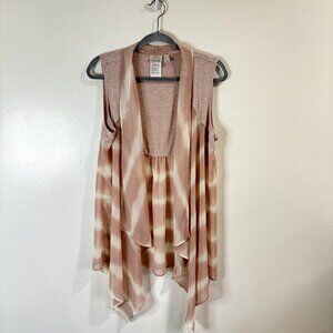 LOGO Lori Goldstein Vest Cardigan M Open Front Drapey Romantic Pink Chiffon